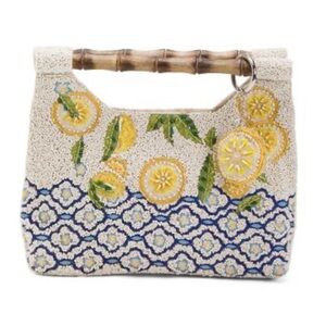Chic Embroidered Clutch with Bamboo Handle